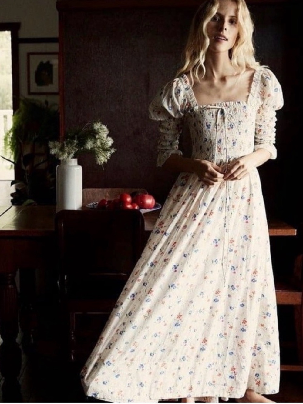 Doen Bijou Octavia Square-Neck Maxi Dress with Puff Sleeves